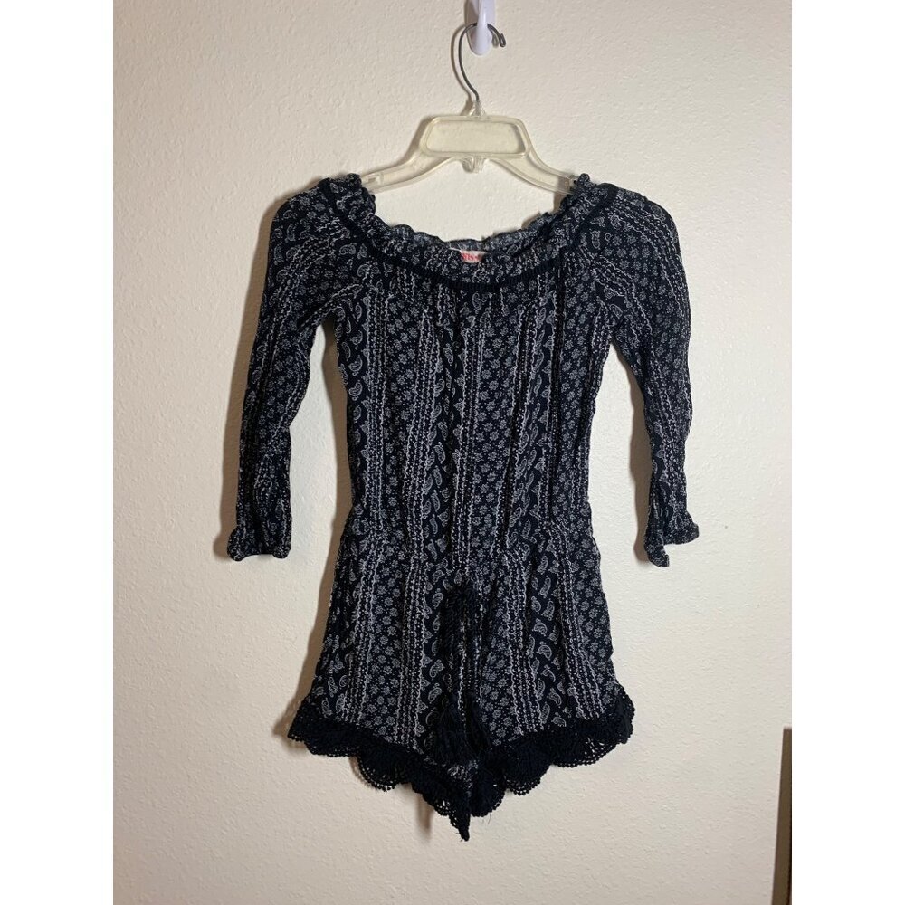 Vintage Hot Kiss Boho Romper Y2K Paisley Floral Black Shorts Casual Size Medium